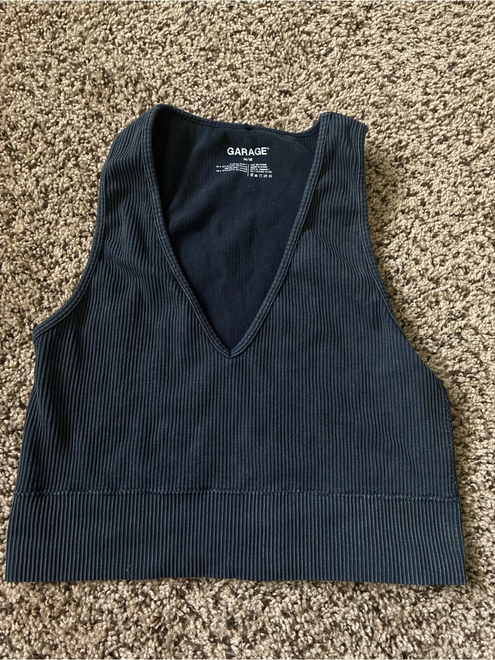 Garage Ribbed V-Neck Crop Tank Top - Black